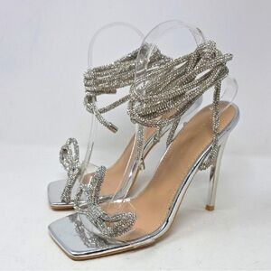 Azalea Wang Elegant Silver Strappy Heels